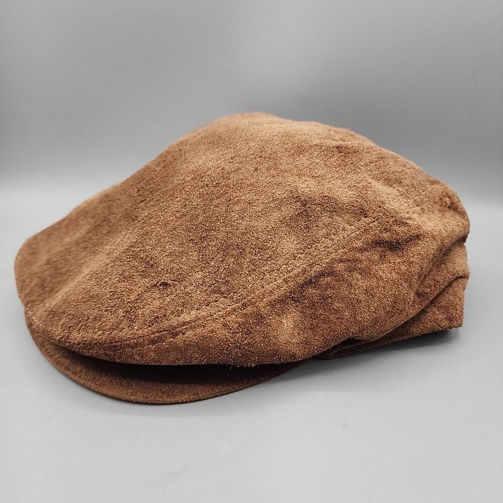 Eddie Bauer Hat Cap Brown Suede Leather Newsboy Cabbie Ivy Flat Cap Mens Small